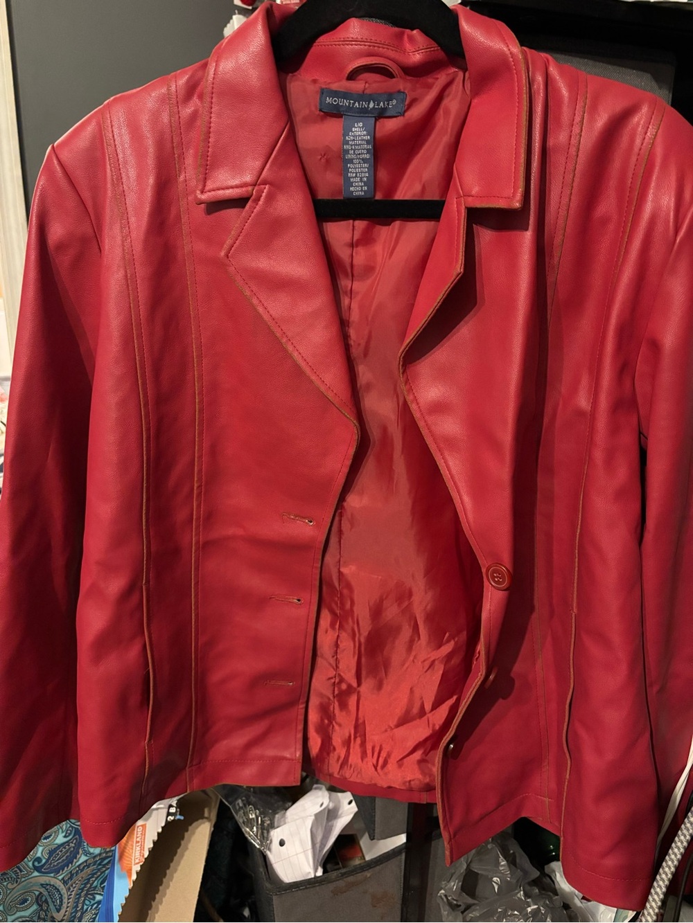 Mountain Lake Red Women's Leather Blazer Jacket Large